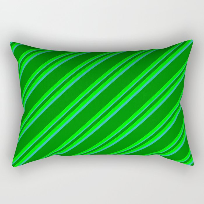 Green, Lime, and Light Sea Green Colored Lined Pattern Rectangular Pillow