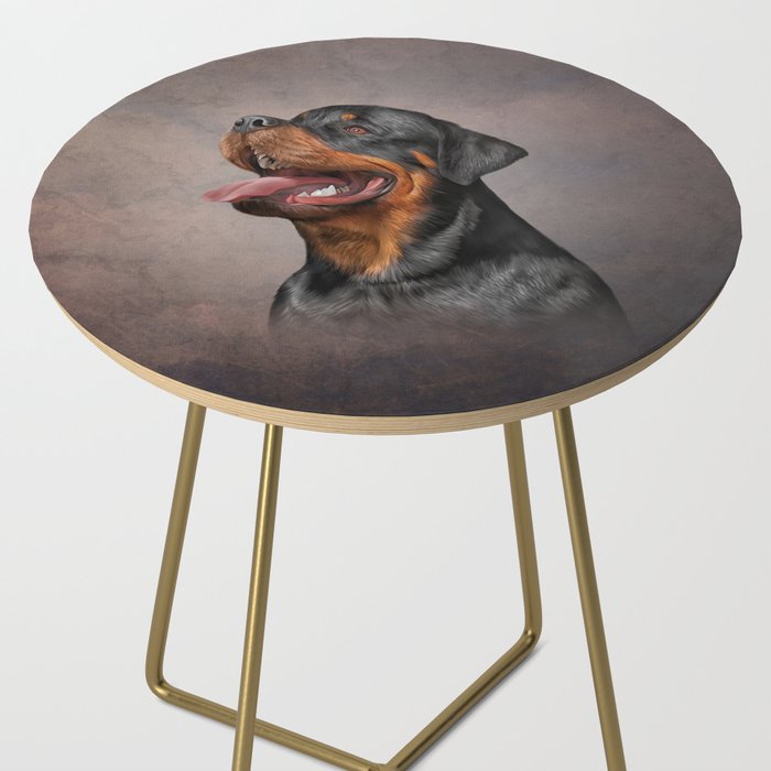 Drawing dog rottweiler 12 Side Table by bonidog | Society6