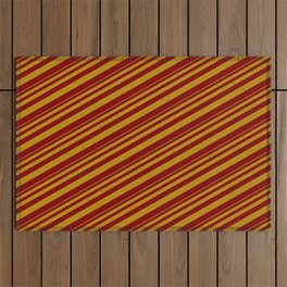 [ Thumbnail: Dark Goldenrod and Maroon Colored Lined/Striped Pattern Outdoor Rug ]