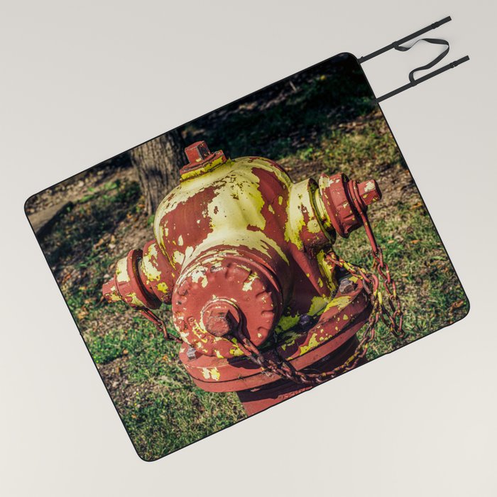 Peeling Red Fire Hydrant East Jordan Iron Works WaterMaster Picnic Blanket by Enzwell