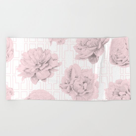 Rose Garden Pink Flamingo Mid-Century Lattice Beach Towel