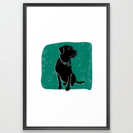 Black labrador retreiver linocut green background Framed Art Print