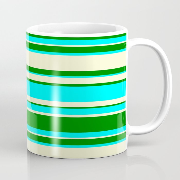 Light Yellow, Green, and Aqua Colored Lined Pattern Coffee Mug