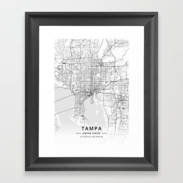 Tampa, United States - Light Map Framed Art Print