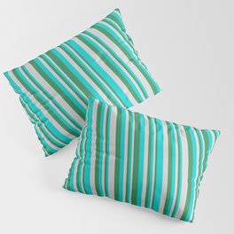 [ Thumbnail: Sea Green, Light Gray & Dark Turquoise Colored Stripes/Lines Pattern Pillow Sham ]