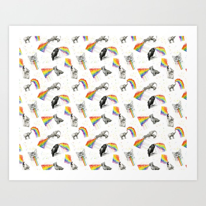 Rainbow Puke Animals Pattern Art Print