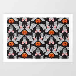 Halloween bats with pumpkin candy buckets  Art Print