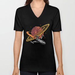 Cool Planet Spaceship Explorer V Neck T Shirt