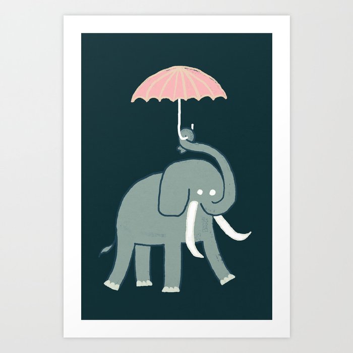 Elephant with umbrella Art Print