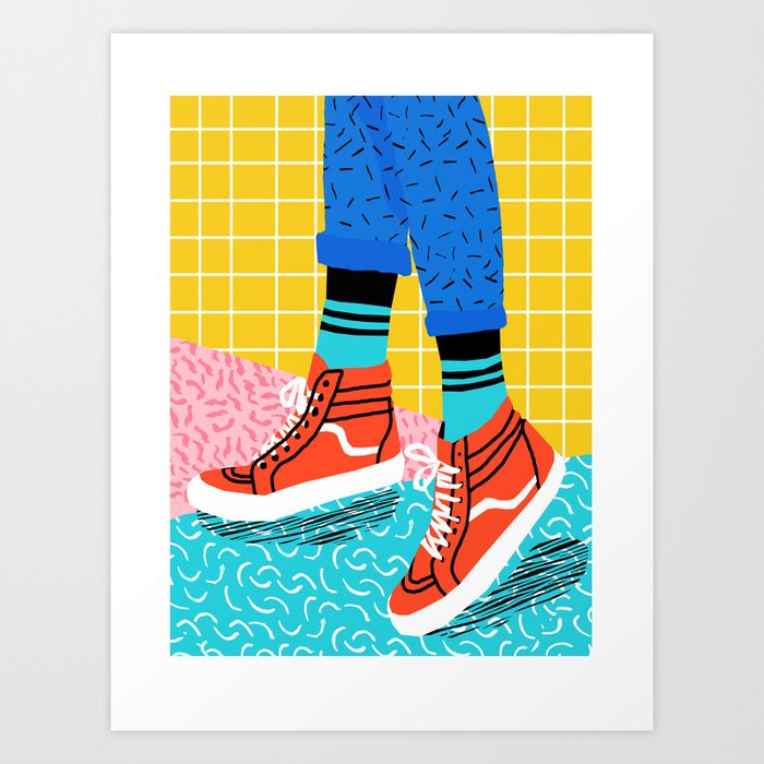 Toe Drag - memphis throwback fashion shoes retro pattern grid pink bright neon hipster Art Print