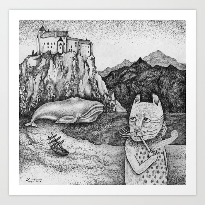 The Whale, The Castle & The Smoking Cat Art Print