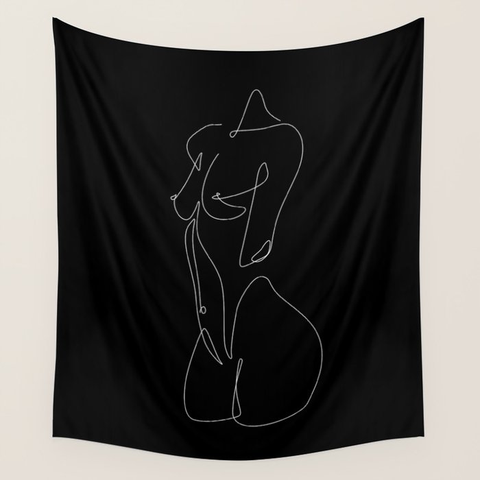 Nips and Hips in black Explicit Design drawing of naked woman Wall Tapestry