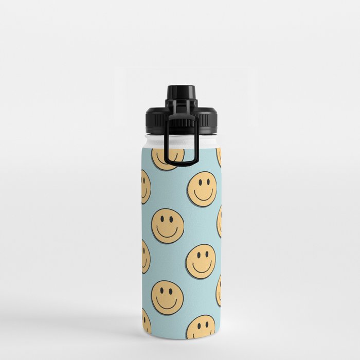 Retro Smiley Face - Cream and Yellow Stainless Steel Wide Mouth Water Bottle