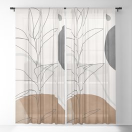 Abstract Art /Minimal Plant Sheer Curtain | Simple, Plant, Tropical, Art, Nature, Boho, Linedrawing, Geometry, Illustration, Modern 