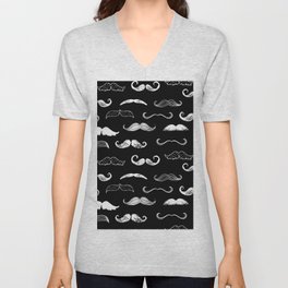 Black & White Moustache Seamless Repeat Background Wallpaper V Neck T Shirt