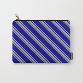 [ Thumbnail: Dark Blue and Dark Gray Colored Lined Pattern Carry-All Pouch ]