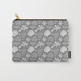 Grey And White Coral Silhouette Pattern Carry-All Pouch