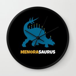 Funny Menosaurus Dinosaur Menorah 2021 Hanukkah Wall Clock