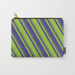 [ Thumbnail: Dark Slate Blue and Green Colored Stripes Pattern Carry-All Pouch ]