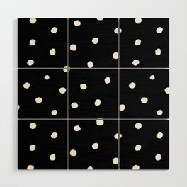 Minimal White Dots with Black Background Wood Wall Art