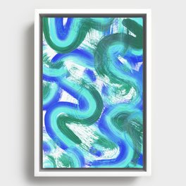 Swirls and Squiggles Abstract Painting - Blue Aqua Green Framed Canvas