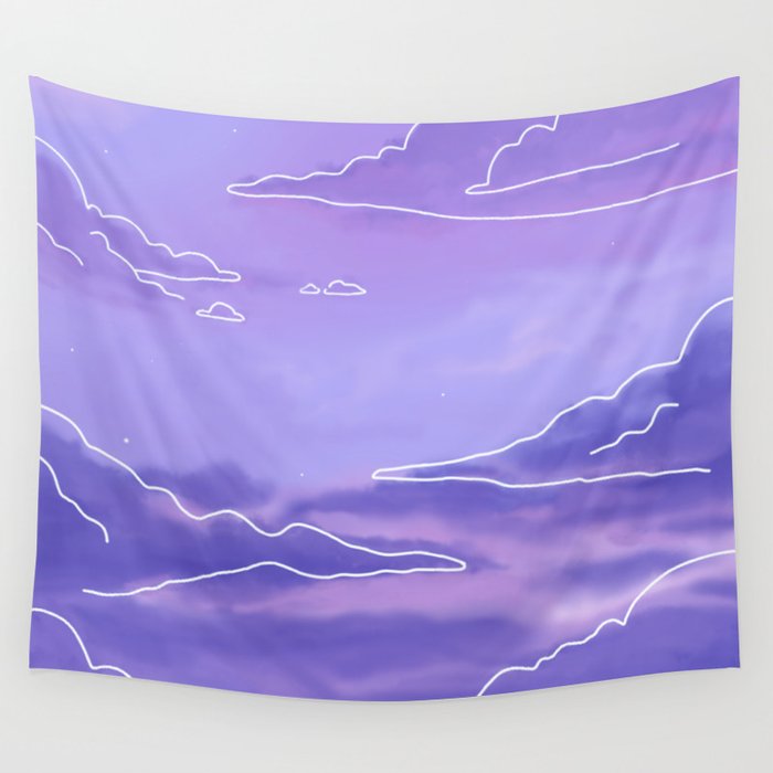 Blue Sunset View Cloud Aesthetic Wall Tapestry