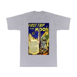 Retro first trip to the moon T Shirt | Retroduvetcovers, Sciencefiction, Spacegift, Retroartgift, Futuristicretro, Spacetowel, Comicbookdecor, Drawing, Triptothemoon, Vintagehomedecor 