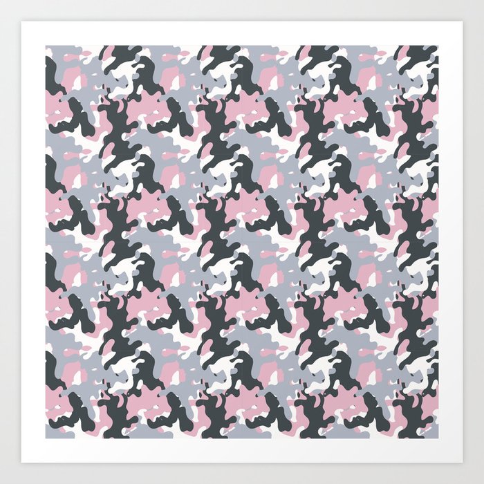 Pink and grey abstract Army camouflage Pattern  Art Print