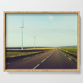 Wind turbines on the roadside | Wanderlust road trip | Car travel Serving Tray