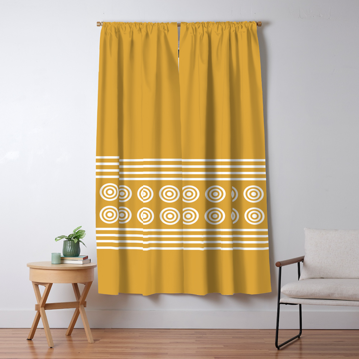 Geometric Golden Yellow White Complimentary Stripes Circles