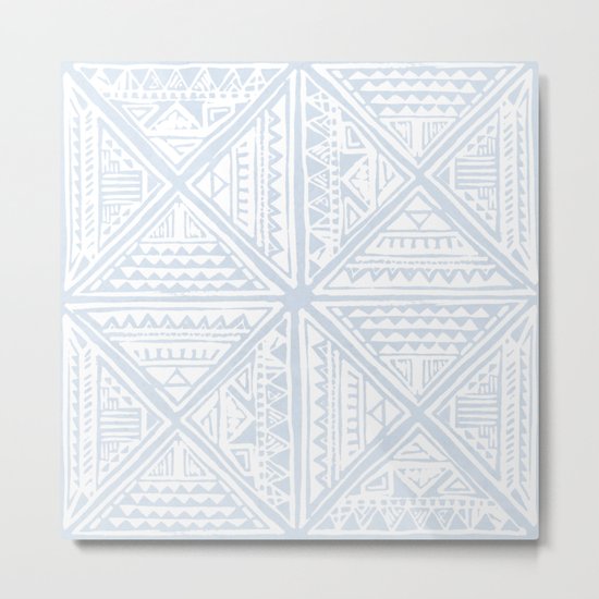 Simply Tribal Tile in Sky Blue on Lunar Gray Metal Print
