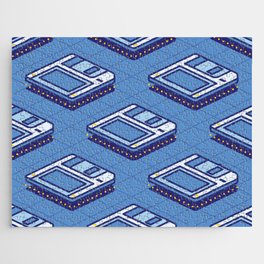 Floppy Magnetic Disk Seamless Pattern. Diskette on Blue Background. Jigsaw Puzzle