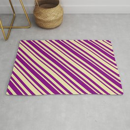 [ Thumbnail: Pale Goldenrod and Purple Colored Lined Pattern Rug ]