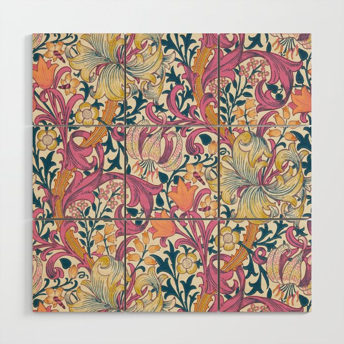 William Morris Golden Lily Bright Pink Wood Wall Art