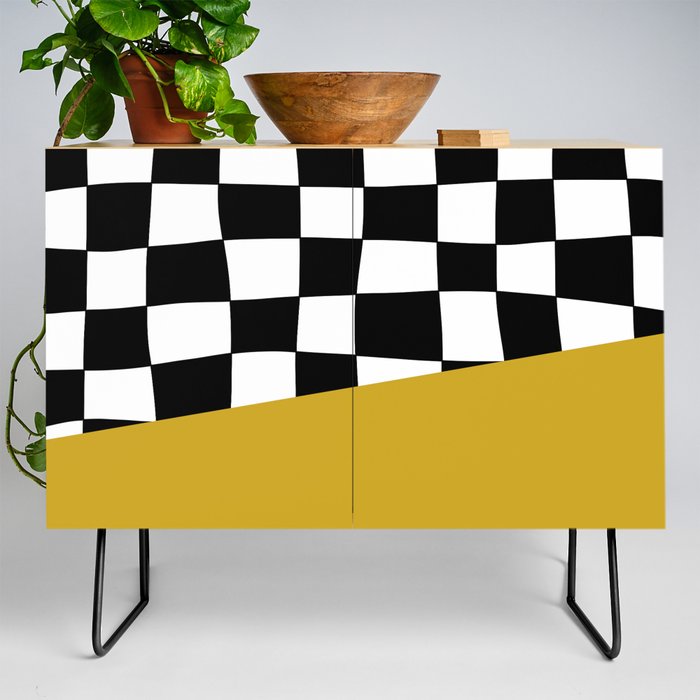 Checkered Stripe Block (mustard yellow/black/white) Credenza