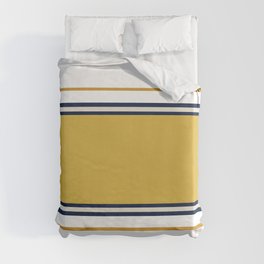 Wide and Thin Stripes Color Block Pattern in Mustard Yellow, Navy Blue, Ivory, and White Duvet Cover