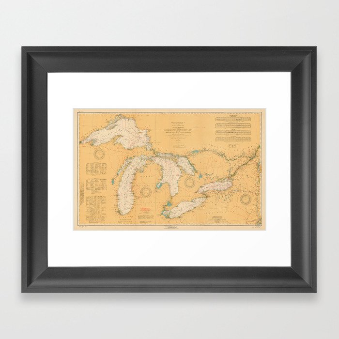 Vintage Map of The Great Lakes (1921) Framed Art Print