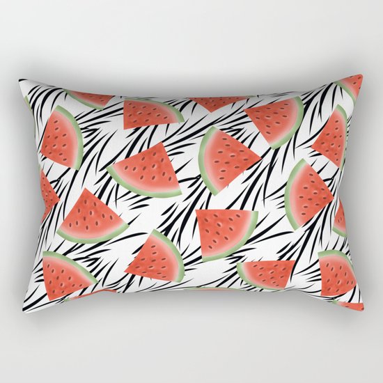 Watermelon slices on white black stripes on the background. Rectangular Pillow