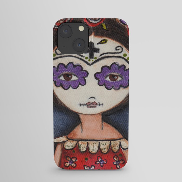 Frida with her Day of the Dead Mask by Flor Larios iPhone Case