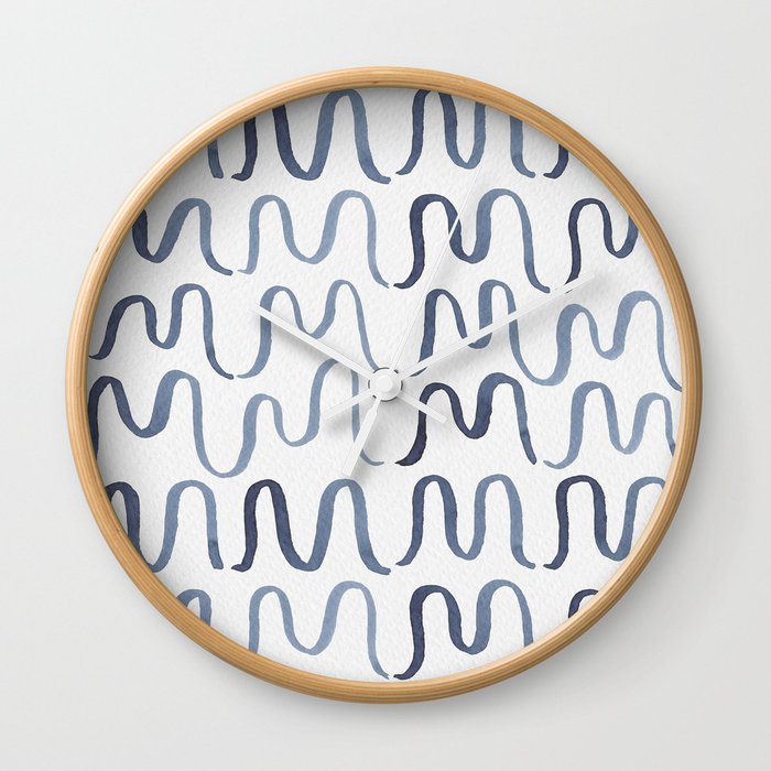 Indigo Hand-Painted Waves (Ink series) Wall Clock