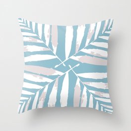 Geometric White on pale-blue 2 grey autumn fall tropic pattern, Palm leaves. Throw Pillow