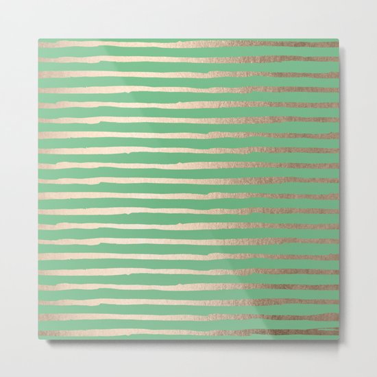 Abstract Stripes Gold Tropical Green Metal Print
