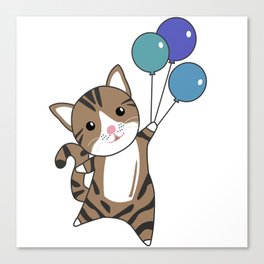 Cat Flies Up With Colorful Balloons Canvas Print