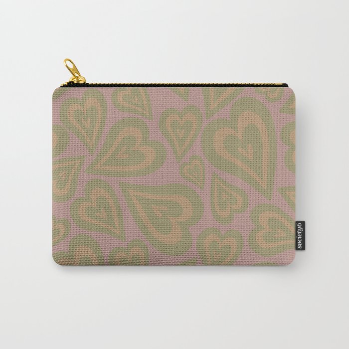 Retro Swirl Love - Green Yellow Pink Carry-All Pouch
