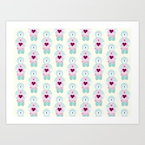 Hearts and bears Art Print