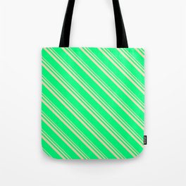 [ Thumbnail: Tan & Green Colored Striped Pattern Tote Bag ]