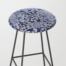 Portuguese Tiles - Azulejo Blue and White Floral Leaf Design Bar Stool