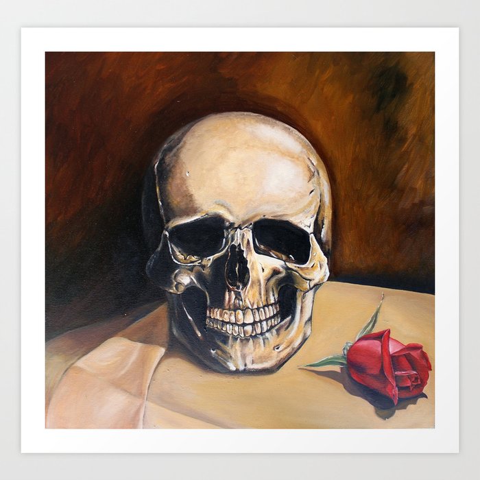 Skull and Rose Still life Art Print