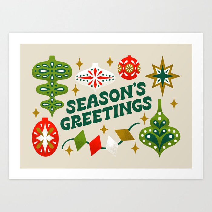 Season's Greetings Vintage Ornaments Art Print