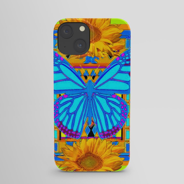 Lime Sunflower Blue Butterfly Floral iPhone Case